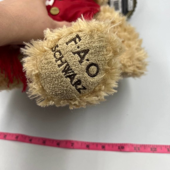 FAO Schwarz Plush Stuffed Fuzzy Teddy Bear Red Vest Striped Scarf NEW NWT - Picture 9 of 9